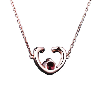 Unique Rose Gold Garnet Heart Necklace for Women