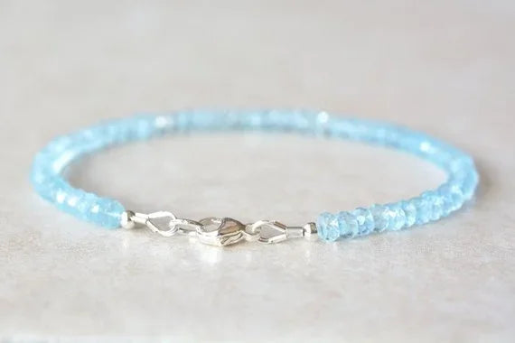 March Birthstone Aquamarine Beaded Bracelet
