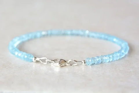 March Birthstone Aquamarine Beaded Bracelet