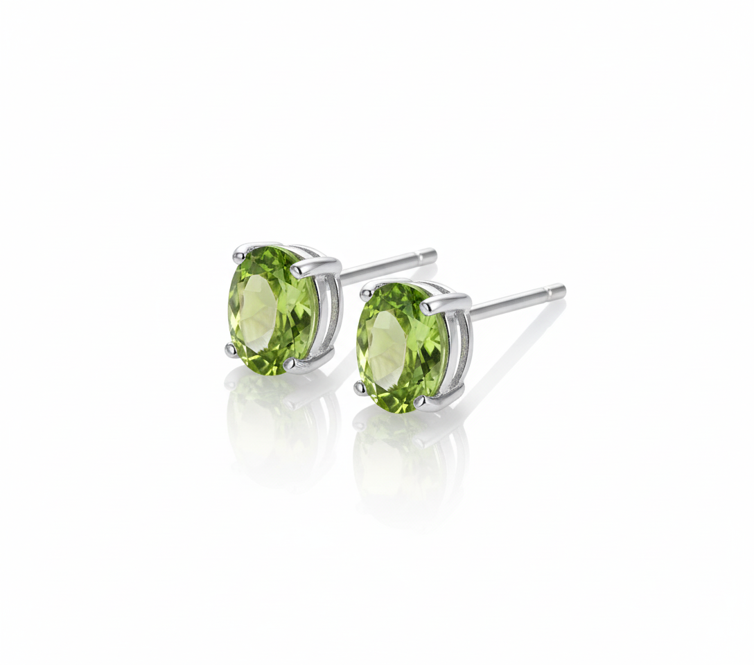 Natural Peridot 925 Sterling Silver Stud Earrings For Women Jewelry Gift Simple Peridot Jewelry Green