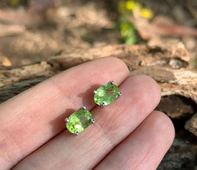 Natural Peridot 925 Sterling Silver Stud Earrings For Women Jewelry Gift Simple Peridot Jewelry Green