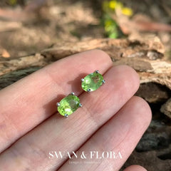 Natural Peridot 925 Sterling Silver Stud Earrings For Women Jewelry Gift Simple Peridot Jewelry Green