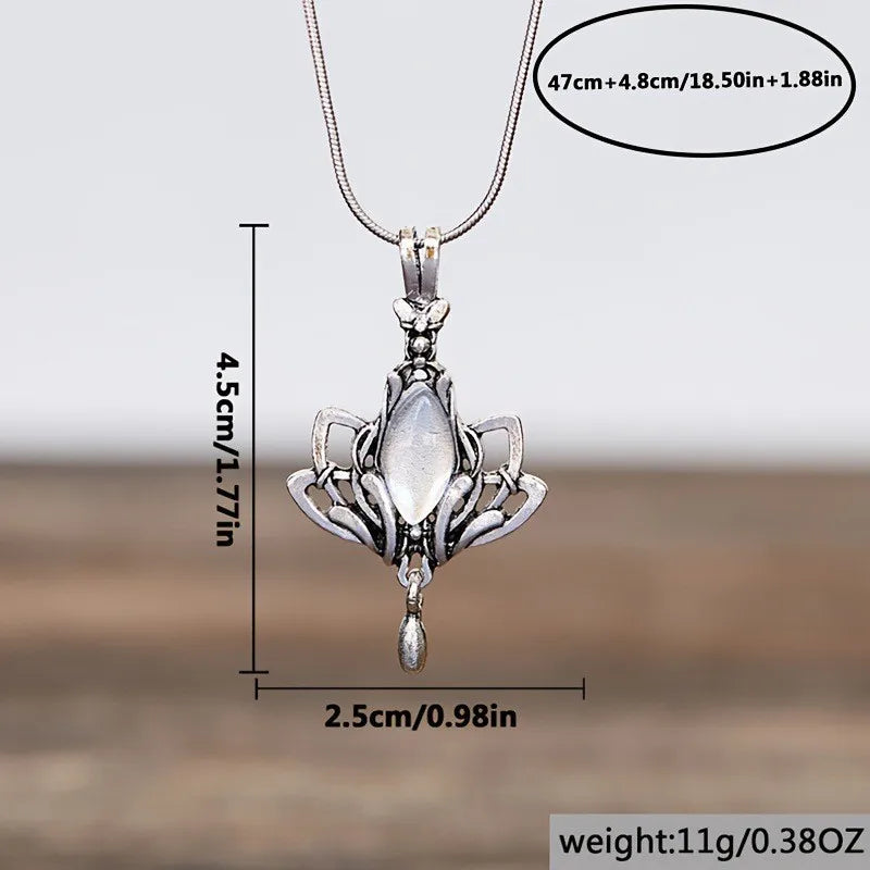 Gorgeous Lotus Pendant Necklace Magic Aesthetic Neck Accessory with Imitation Moonstone Elegant Women Anniversary Jewelry
