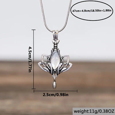 Gorgeous Lotus Pendant Necklace Magic Aesthetic Neck Accessory with Imitation Moonstone Elegant Women Anniversary Jewelry