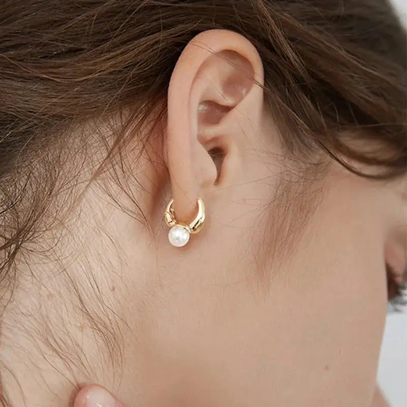 Simple Cute Pearl Hoop Earrings