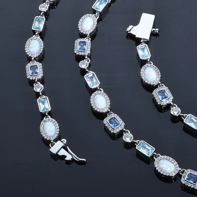 Women's New Blue Diamond Bracelet Geometric Circular Chain Colorful Opal Sparkling Accessories Holiday Gift