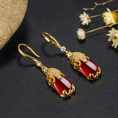WOAIKATE Vintage Ruby Drop Earrings For Women 925 Sterling Silver With 18K Gold Plated Jewelry Elegant Hoop Earrings Party Gifts
