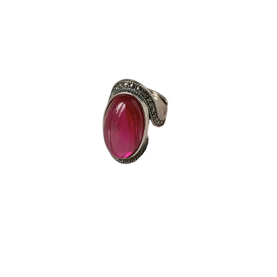 Oval Oxidised Silver Ring of Garnet Birthstone - No Fade