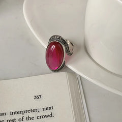 Personality Exaggeration Vintage Red Garnet Stone Thai Silver Ladies Engagement Rings Jewelry For Women Birthday Gifts No Fade