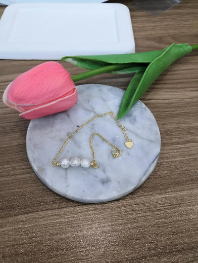 Sterling Silver Imitation Pearl Heart Charm Bracelet