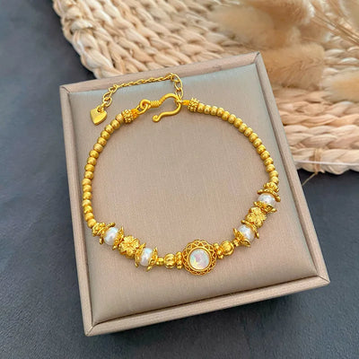 Fashion Gold Shop Same Style Women's Bracelet  9999 24K real gold White Moonlight Pearl Beautiful Jewelry Gift
