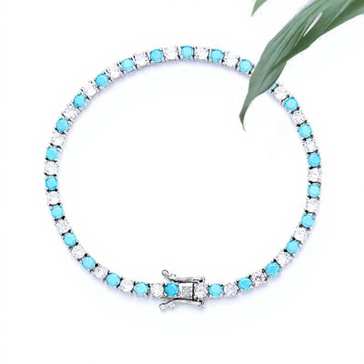 YLMyself 925 Silver Tennis Bracelet 3mm Turquoise Stone White Cubic Zircon Fine Jewelry Gift for Women