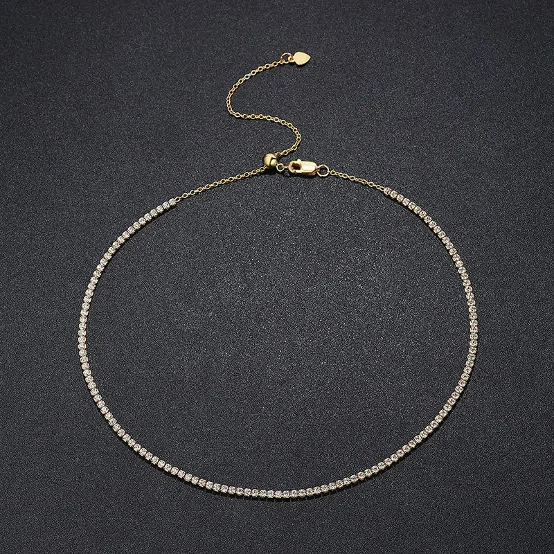 Moissanite Tennis Choker Necklace for Women S925 Silver Plated 18K Gold Adjustable Full Diamond Neck Chain