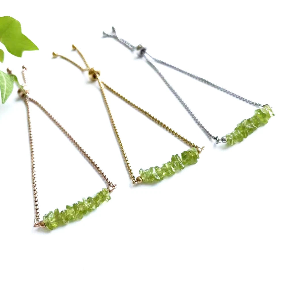 Ruberthen New Design Raw Peridot Adjustable Chain Bracelet Womens Crystal Healing Intention Bracelet