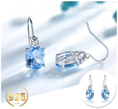 Nano Blue Topaz Gemstone Drop Earrings