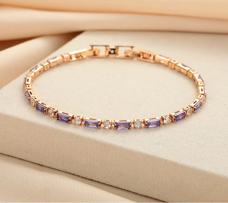 Silver and 18K Gold Amethyst Bracelet Chain For Women