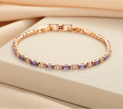 Silver and 18K Gold Amethyst Bracelet Chain For Women