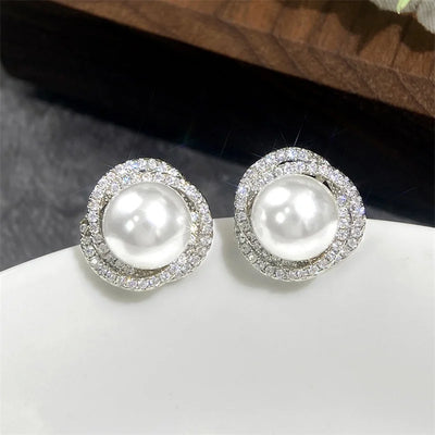 Shiny Imitation Pearl Cross Stud Earrings