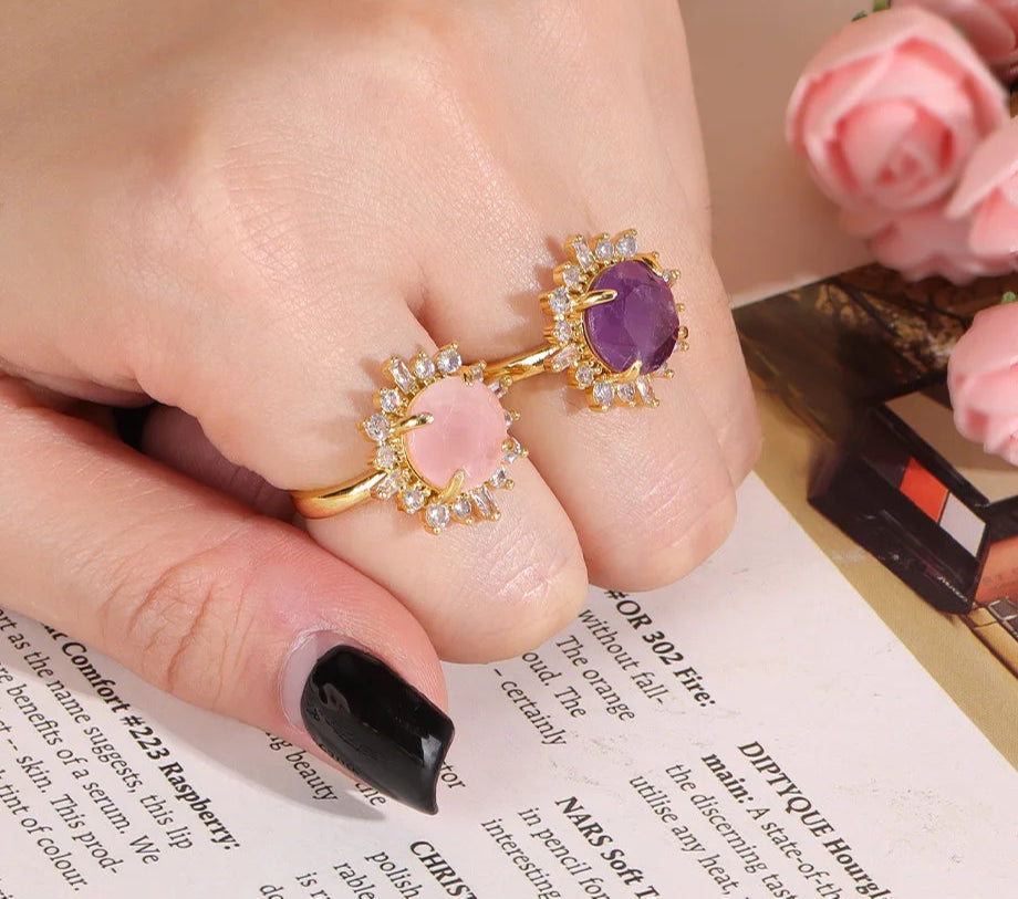 February's Natural Stone Amethysts Sun Ring for Women
