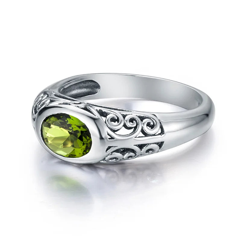 Retro 925 Sterling Silver Peridot Ring