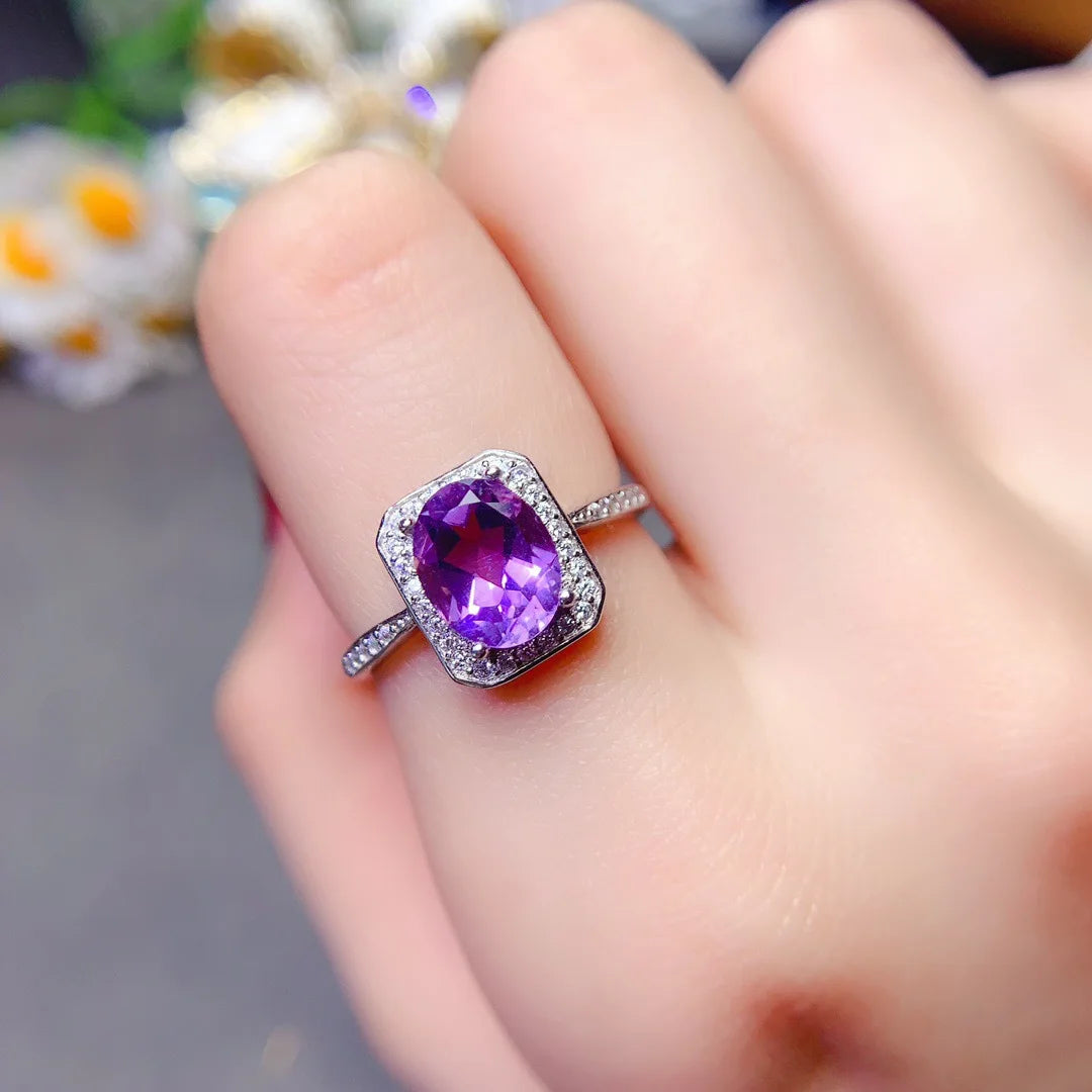 A Classic and Luxurious S925 Pure Silver Natural Amethyst Ring Designed By A Fashionable Designer for Women To Wear
