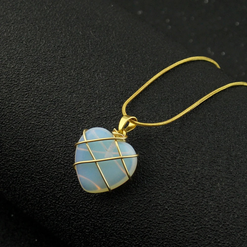 Opal Heart Necklace with Crystal Castle Garnish