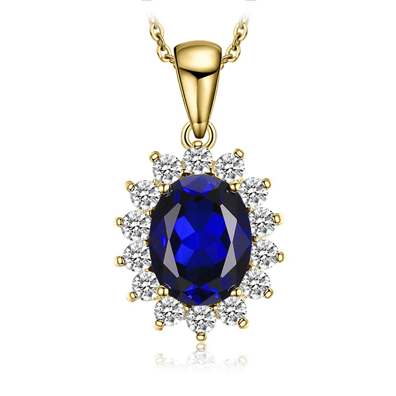 JewelryPalace Princess Diana Created Blue Sapphire Ruby Simulated Emerald 925 Sterling Silver Pendant Necklace Women No Chain