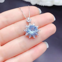 Classic Halo Design 925 Silver Natural Topaz Pendant 10mm 4ct Genuine Topaz Necklace Pendant with 3 Layers 18K Gold Plating