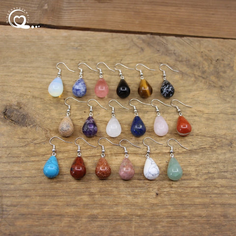 Natural Stone Quartz Water Drop Hook Earrings