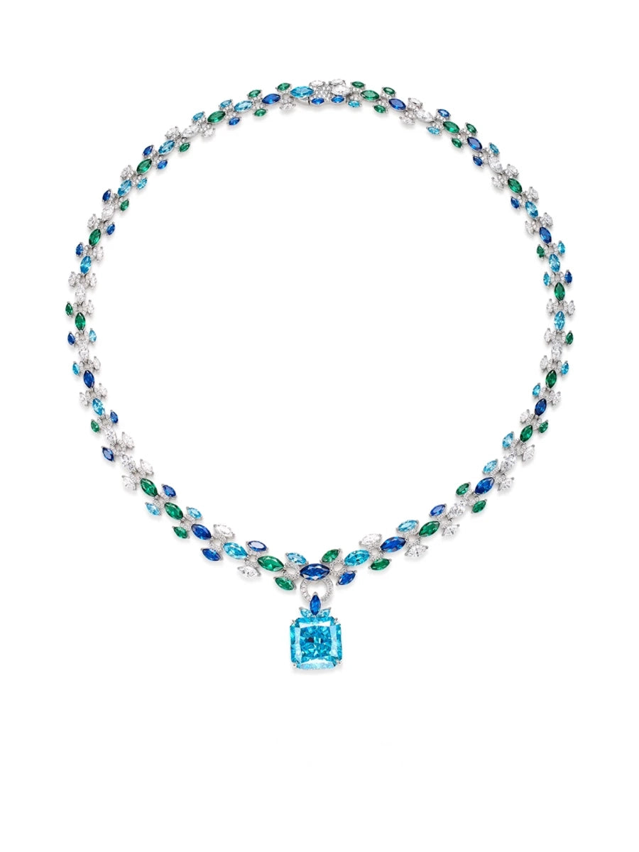 CUMEE New Fashion Original Blue Super Aquamarine Necklace for Women  925 Silver Plated Gold Engagement