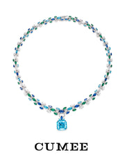 CUMEE New Fashion Original Blue Super Aquamarine Necklace for Women  925 Silver Plated Gold Engagement