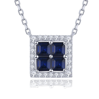 Natural Precious Blue Sapphire Sterling Silver Necklace 1.4 Carats Genuine Birthstone Women Classic Exquisite S925 Fine Jewelrys