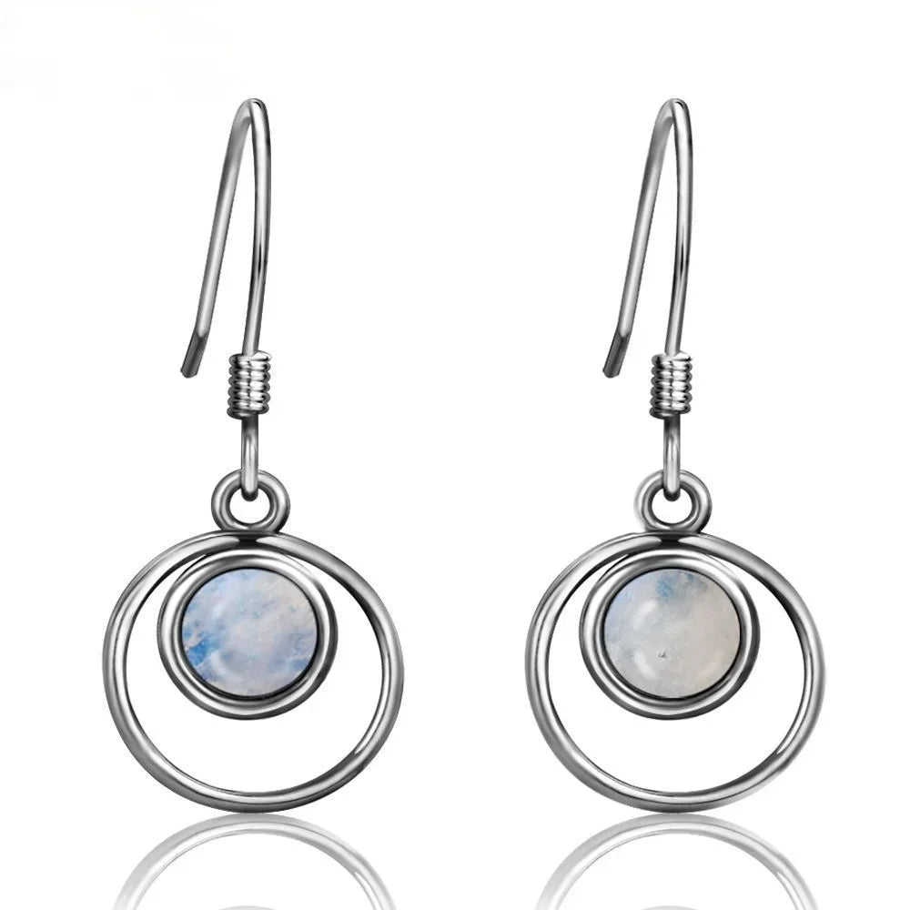 Sterling Silver 925 Earrings Fashion Round Natural 5mm Moonstone Drop Earrings for Women Wedding Engagement Ear Jewelry