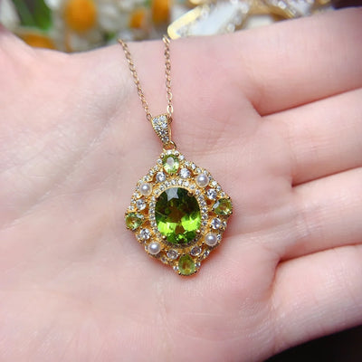 Pendant 925 Sterling Silver Natural Peridot women's Fire Color Super Good Free Shipping Jewelry Certified Jewelry Boutique