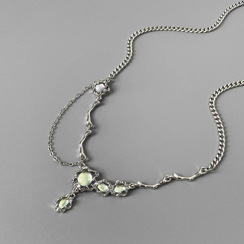 Trendy Bling Moonstone Star Cross Pendant Necklace