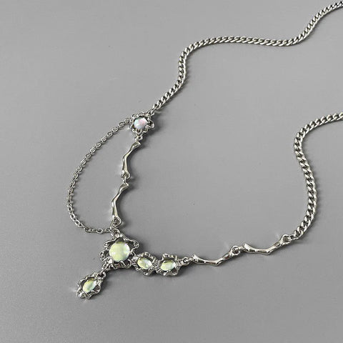 Trendy Bling Moonstone Star Cross Pendant Necklace