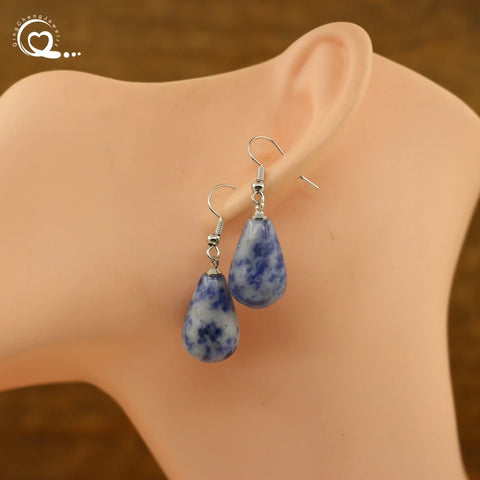 Natural Stone Quartz Water Drop Hook Earrings