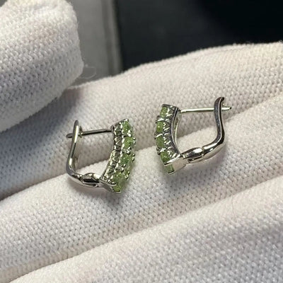 Vintage Natural Peridot Hoop Earrings Simple Classic Round Circle Gemstone Jewelry Handmade Fine Gift