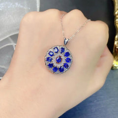 ZECAA 925 Blue Sapphire Jewelry Woman Sapphire Pendant Neckalce With Natural Blue Sapphire 3*4mm S925 Silver Blue Sapphire Lady Pendant