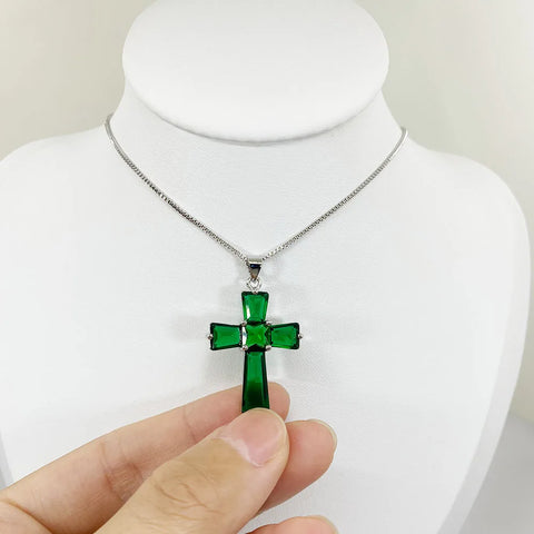 925 Sterling Silver Cross Emerald Pendant