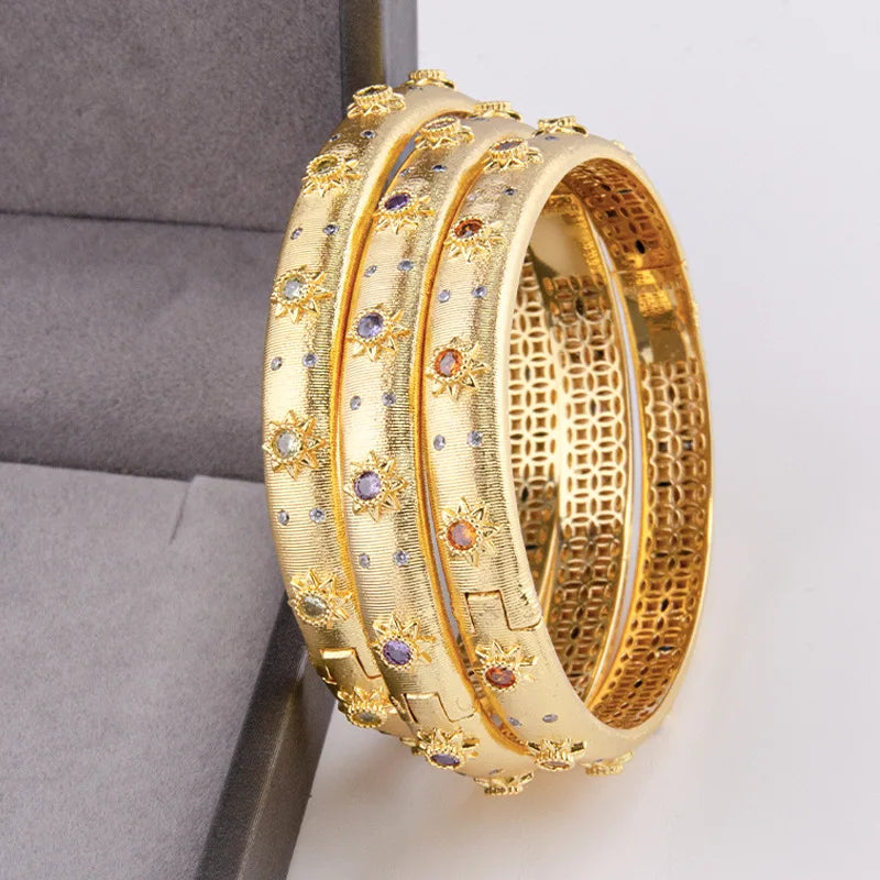 18k Gold Plated Gemstone Cuff Bangle