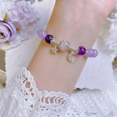 Princess Girls Star Moon Bracelet Blue Purple Color Opal Stone Bracelet for Kids Shiny Crystal Bracelets Wristband Jewelry Gift