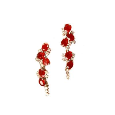 Multiples Ruby Tassel Long Stud Earrings