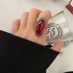 Personality Exaggeration Vintage Red Garnet Stone Thai Silver Ladies Engagement Rings Jewelry For Women Birthday Gifts No Fade