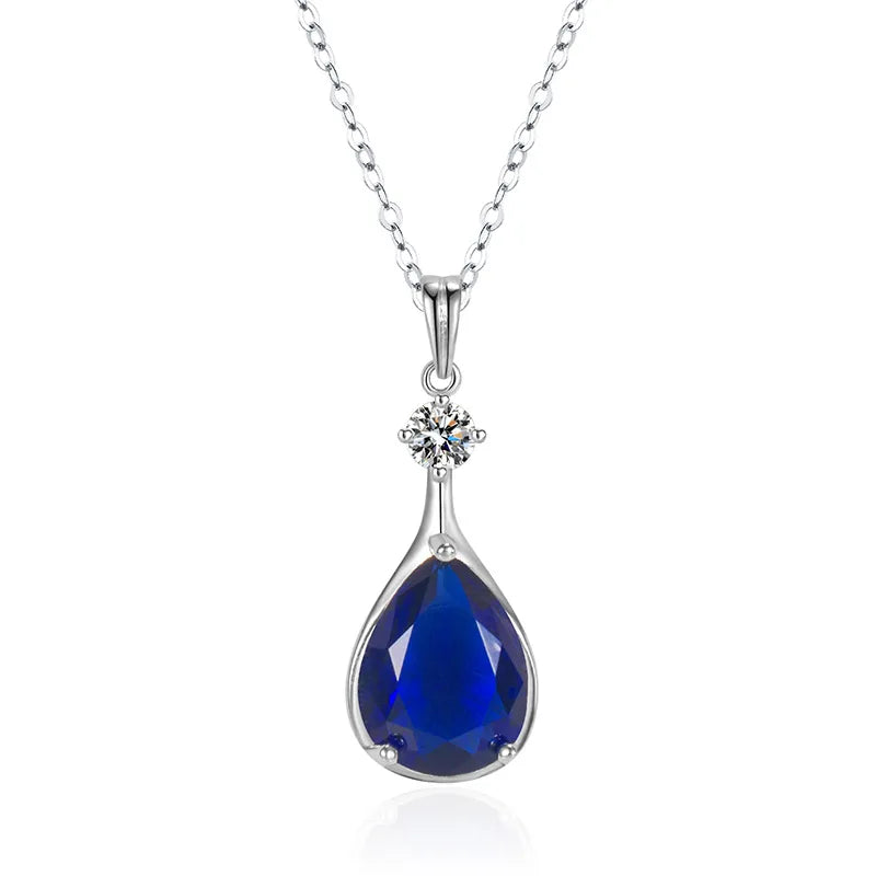 Sterling Silver Blue Sapphire Pendant Necklace