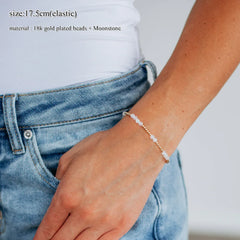 CCGOOD Moonstone Bracelet for Women Natural Stone With 18K Gold Plated Beads Adjustable Jewelry Birthstone Gift for Her