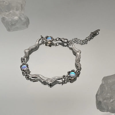 Gothic Punk Splicing Twisted Chain Bracelet for Women Men Fashion Charm Round Moonstone Bracelet Fine Jewelry Gift Wholesale