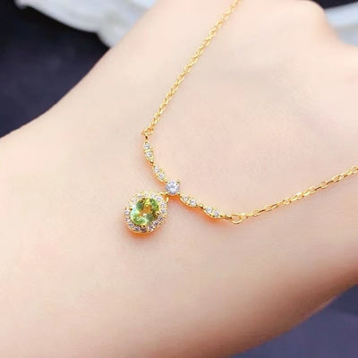 Sparkling 925 Silver Necklace for Party 4mm*5mm Natural Peridot Necklace with 3 Layers 18K Gold Plating Keep Shining