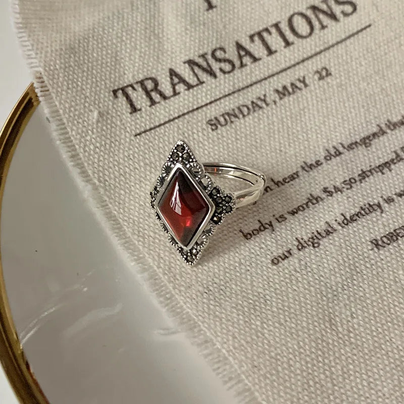 Vintage Red Garnet Rhombus Ring