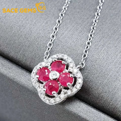 SACE GEMS Luxury 100% 925 Sterling Silver 3*3MM Ruby Pendant Necklaces for Womne Wedding Party Birthday Fine Jewelry Gift